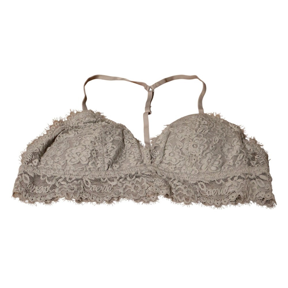 Aerie Eyelash Lace Bralette Womens Size S Gray Racerback Padded T Back Comfort